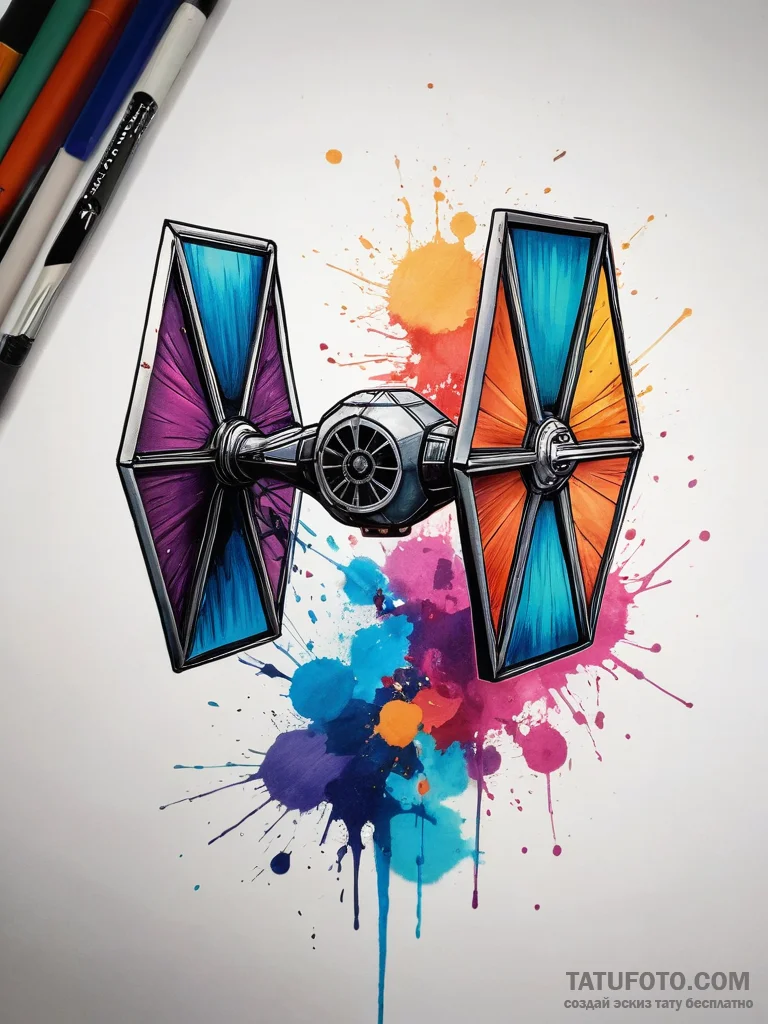 A tie fighter, tattoo sketch design, vibrant... - эскиз тату (№1753831454_0, 29.07.2025 23:24) — Tatufoto.com
