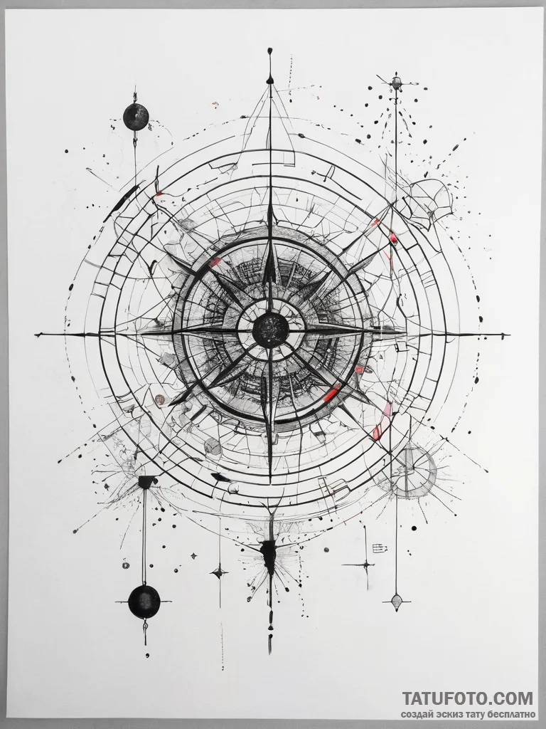 Tattoo design a fine line rendering of a comp... - эскиз тату (№1753832044_0, 29.07.2025 23:34) — Tatufoto.com