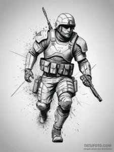 Tattoo design a dynamic image of a soldier or... - эскиз тату (№1753832813_0, 29.07.2025 23:46) — Tatufoto.com