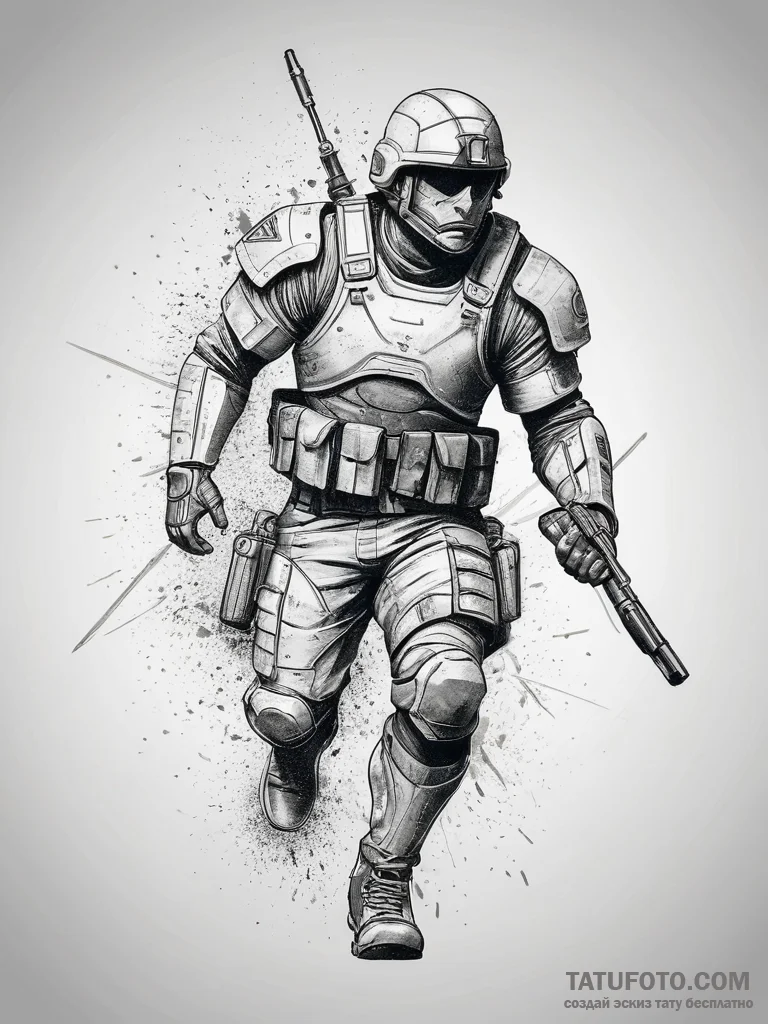 Tattoo design a dynamic image of a soldier or... - эскиз тату (№1753832813_0, 29.07.2025 23:46) — Tatufoto.com