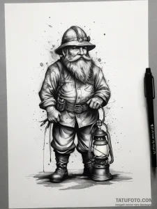 Dwarf miner with a lantern, tattoo sketch des... - эскиз тату (№1753833965_0, 30.07.2025 00:06) — Tatufoto.com