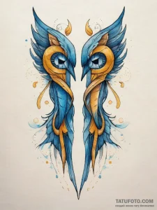 Tattoo sketch gemini twins, one a cool blue,... - эскиз тату (№1753865390_0, 30.07.2025 08:49) — Tatufoto.com