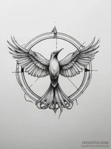 Mockingjay, tattoo sketch design, black and g... - эскиз тату (№1753867346_0, 30.07.2025 09:22) — Tatufoto.com
