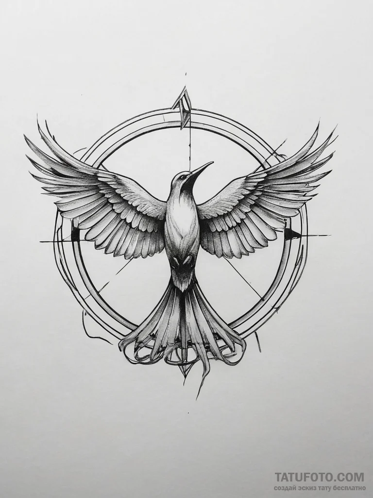 Mockingjay, tattoo sketch design, black and g... - эскиз тату (№1753867346_0, 30.07.2025 09:22) — Tatufoto.com