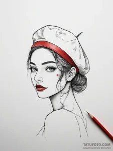 Beret, tattoo drawing outline, minimalist tat... - эскиз тату (№1753868508_0, 30.07.2025 09:41) — Tatufoto.com