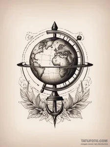 Globe, ink illustration for tattoo, soft whip... - эскиз тату (№1753870254_0, 30.07.2025 10:10) — Tatufoto.com