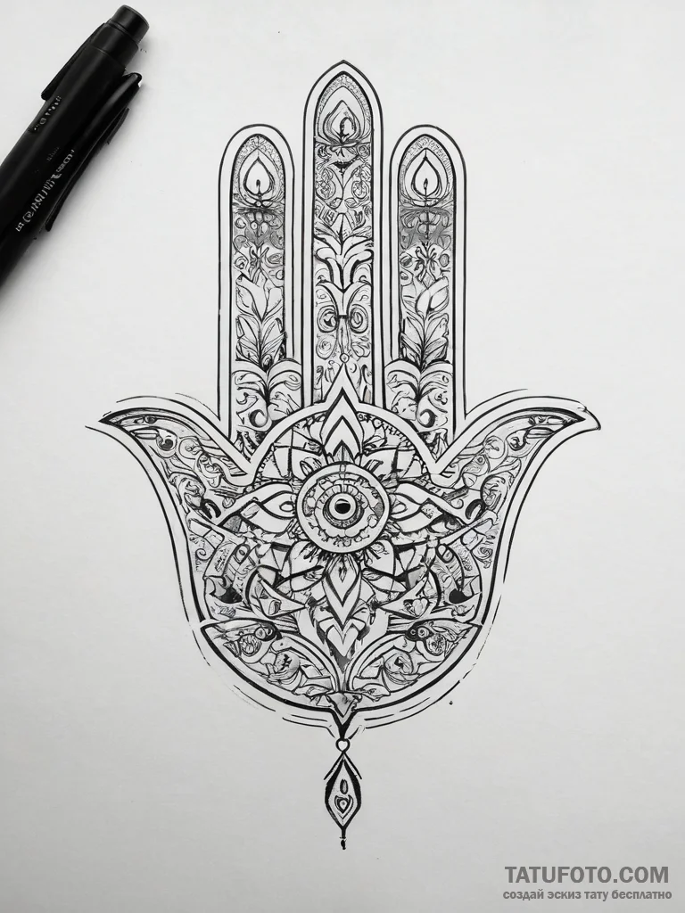 Tattoo design a traditional 'hamsa' hand with... - эскиз тату (№1753870448_0, 30.07.2025 10:14) — Tatufoto.com