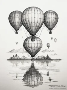 A group of hot air balloons reflected in a ca... - эскиз тату (№1753872807_0, 30.07.2025 10:53) — Tatufoto.com