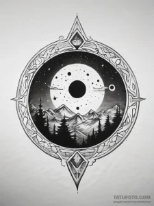 Tattoo sketch a cosmic landscape with the rul... - эскиз тату (№1753873203_0, 30.07.2025 11:00) — Tatufoto.com