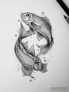 Tattoo design pisces fish, one symbolizing th... - эскиз тату (№1753874178_0, 30.07.2025 11:16) — Tatufoto.com