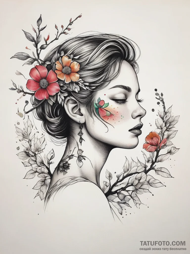 A neo-traditional tattoo of alkonost, the bir... - эскиз тату (№1753877119_0, 30.07.2025 12:05) — Tatufoto.com