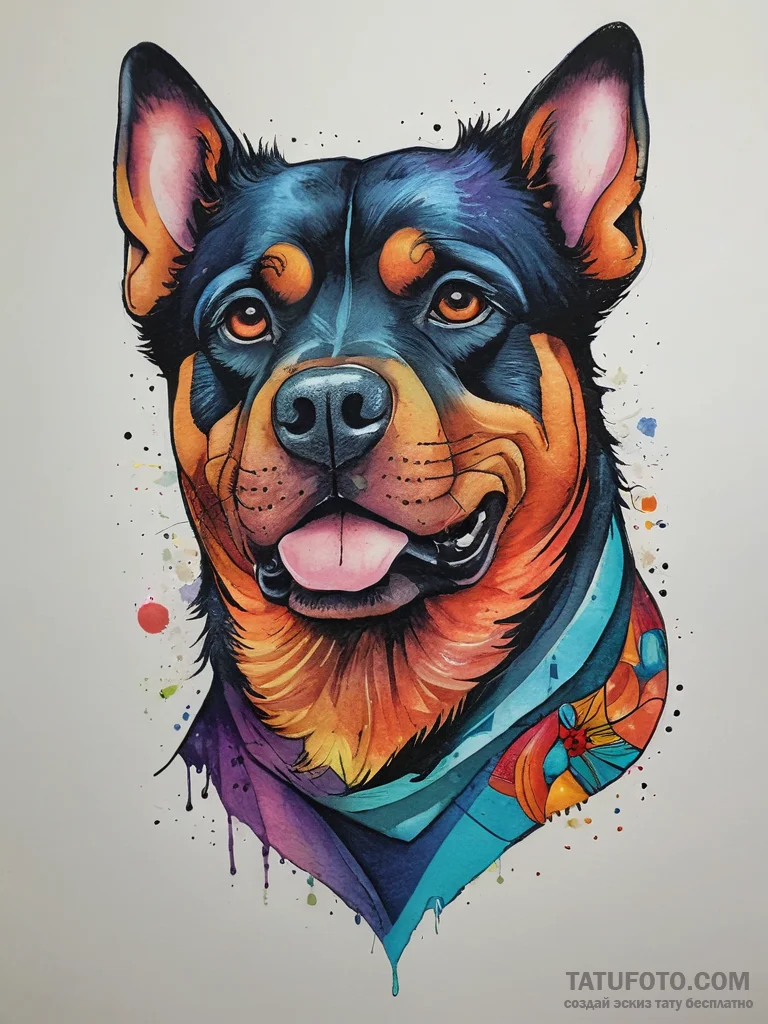 Rottweiler, ink illustration for tattoo, vibr... - эскиз тату (№1753877895_0, 30.07.2025 12:18) — Tatufoto.com