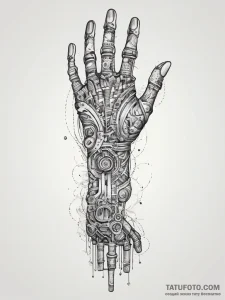 Tattoo sketch a robotic arm with exposed wire... - эскиз тату (№1753878886_0, 30.07.2025 12:34) — Tatufoto.com