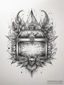 Tattoo sketch a stylized "epic loot" chest ov... - эскиз тату (№1753879879_0, 30.07.2025 12:51) — Tatufoto.com