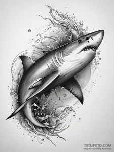 Tattoo design a shark, cutting through water,... - эскиз тату (№1753882250_0, 30.07.2025 13:30) — Tatufoto.com