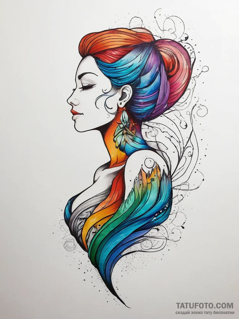 Tattoo design a virgo maiden's silhouette bre... - эскиз тату (№1753882451_0, 30.07.2025 13:34) — Tatufoto.com