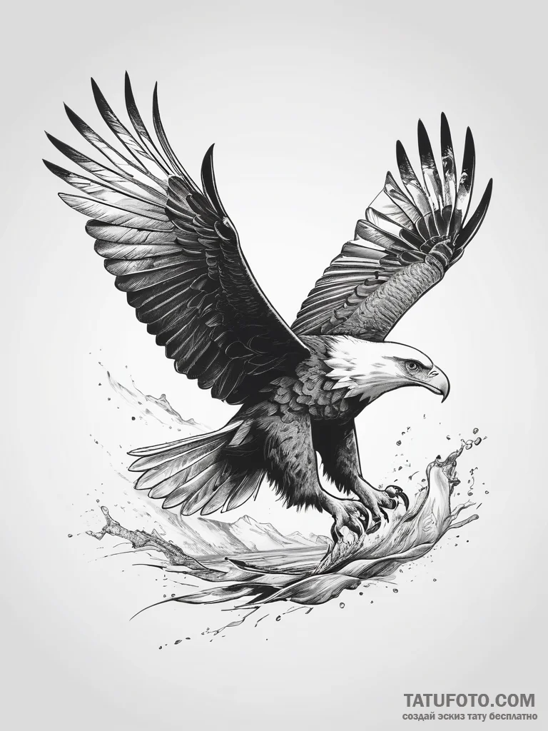An eagle in flight, talons outstretched, abou... - эскиз тату (№1753882843_0, 30.07.2025 13:40) — Tatufoto.com