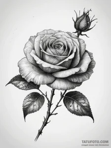 Tattoo sketch a full blooming rose in waterco... - эскиз тату (№1753883038_0, 30.07.2025 13:43) — Tatufoto.com