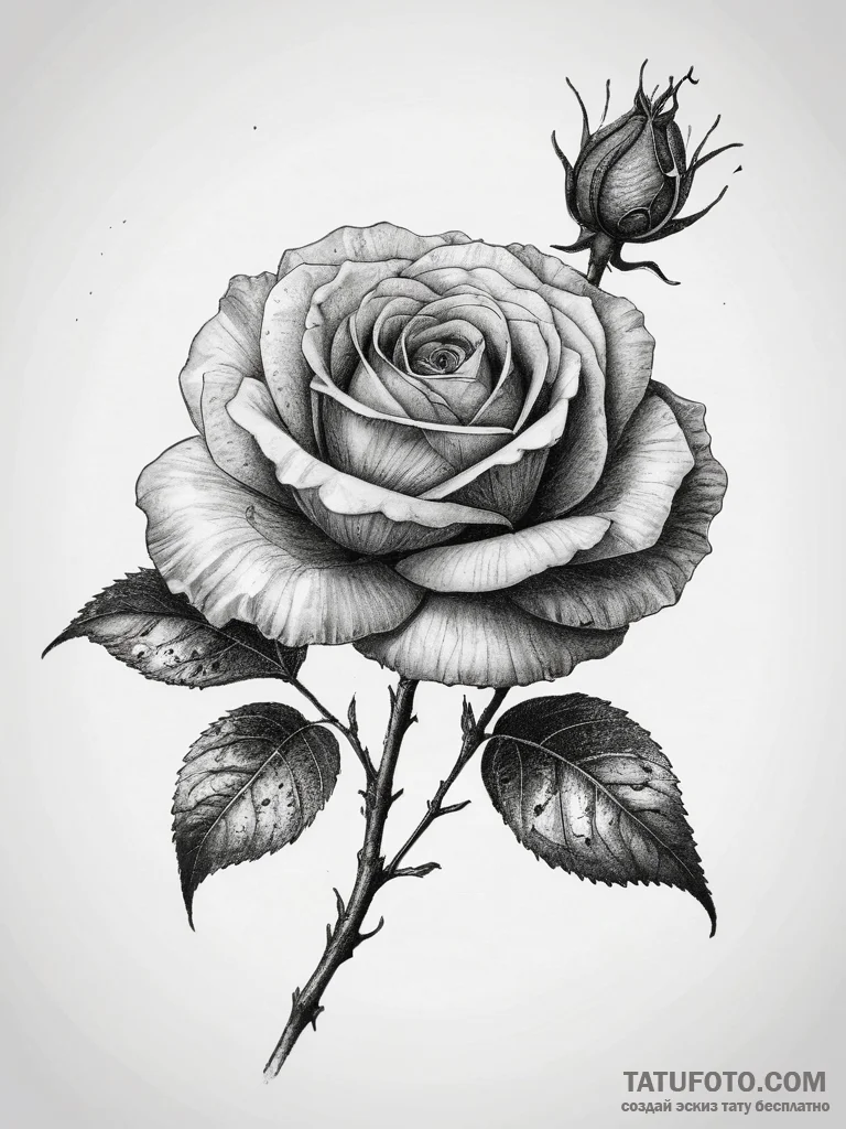 Tattoo sketch a full blooming rose in waterco... - эскиз тату (№1753883038_0, 30.07.2025 13:43) — Tatufoto.com