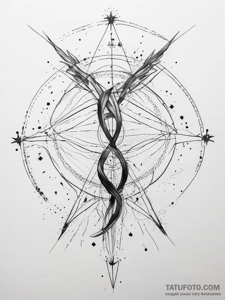 Tattoo sketch gemini constellation, lines con... - эскиз тату (№1753886006_0, 30.07.2025 14:33) — Tatufoto.com