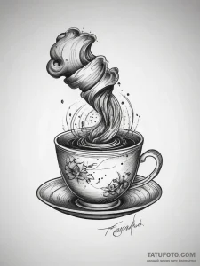 Tornado in a teacup, ink illustration for tat... - эскиз тату (№1753886206_0, 30.07.2025 14:36) — Tatufoto.com