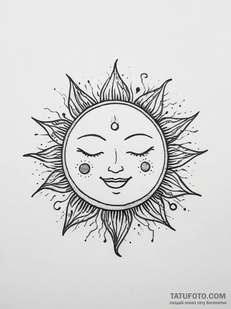 Tattoo sketch a simple, happy sun or moon wit... - эскиз тату (№1753887567_0, 30.07.2025 14:59) — Tatufoto.com