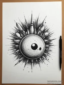 A shot of a bowling ball hitting the pins, an... - эскиз тату (№1753888736_0, 30.07.2025 15:18) — Tatufoto.com