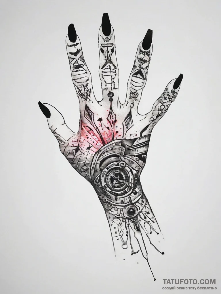 Tattoo design a human hand merged with metall... - эскиз тату (№1753888931_0, 30.07.2025 15:22) — Tatufoto.com