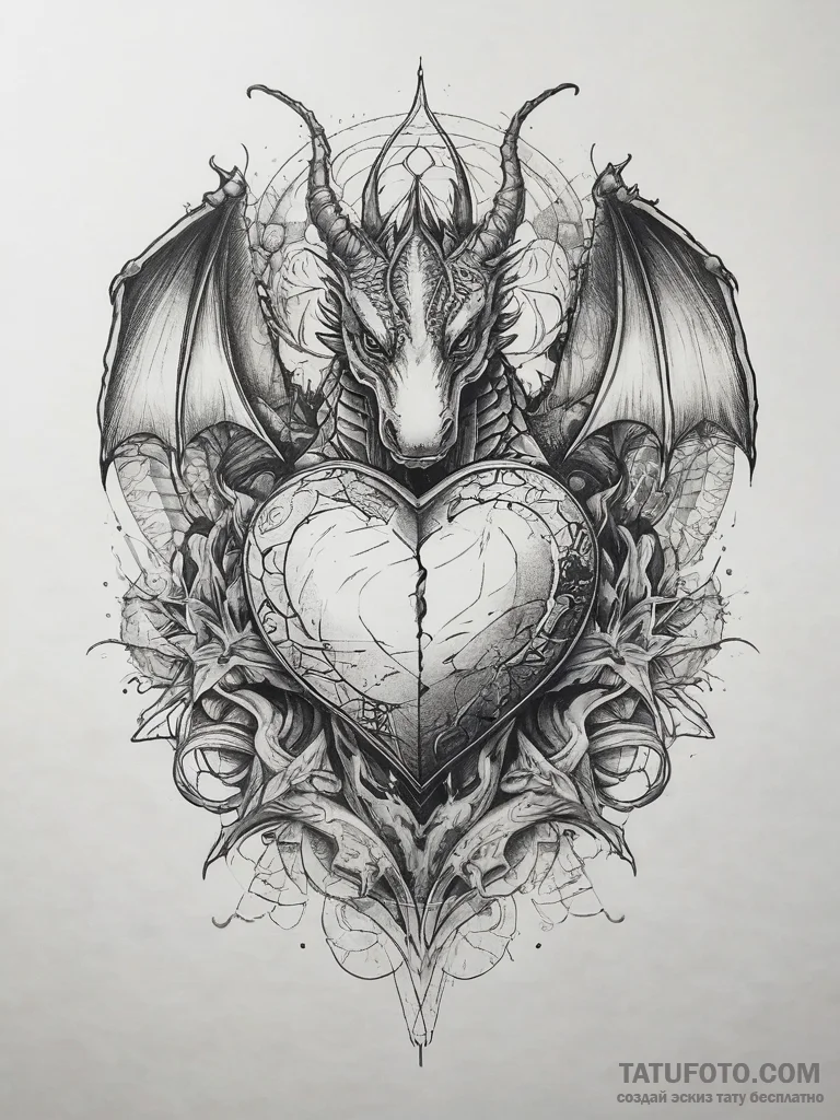Tattoo sketch a heart container with a dragon... - эскиз тату (№1753889517_0, 30.07.2025 15:31) — Tatufoto.com