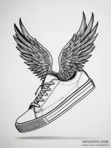 Tattoo sketch a runner's shoe with wings., ta... - эскиз тату (№1753890303_0, 30.07.2025 15:45) — Tatufoto.com