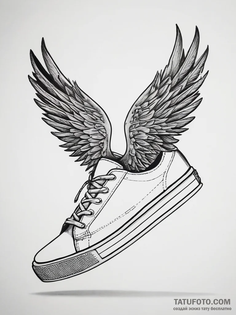 Tattoo sketch a runner's shoe with wings., ta... - эскиз тату (№1753890303_0, 30.07.2025 15:45) — Tatufoto.com