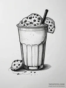 A warm, gooey chocolate chip cookie, freshly... - эскиз тату (№1753890688_0, 30.07.2025 15:51) — Tatufoto.com