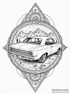 A dusty, forgotten vintage car left to rust i... - эскиз тату (№1753891670_0, 30.07.2025 16:07) — Tatufoto.com
