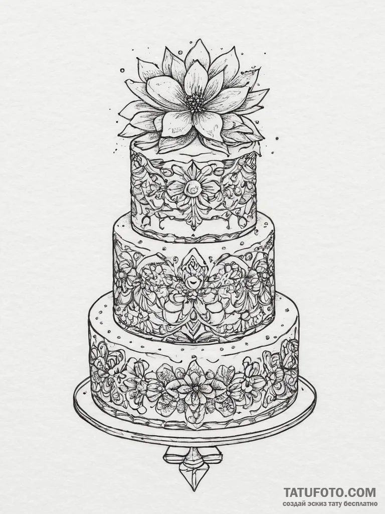 A close-up of the intricate icing on a weddin... - эскиз тату (№1753892670_0, 30.07.2025 16:24) — Tatufoto.com