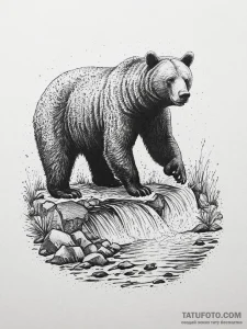 A brown bear standing in a river, trying to c... - эскиз тату (№1753893467_0, 30.07.2025 16:37) — Tatufoto.com