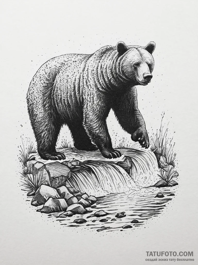 A brown bear standing in a river, trying to c... - эскиз тату (№1753893467_0, 30.07.2025 16:37) — Tatufoto.com
