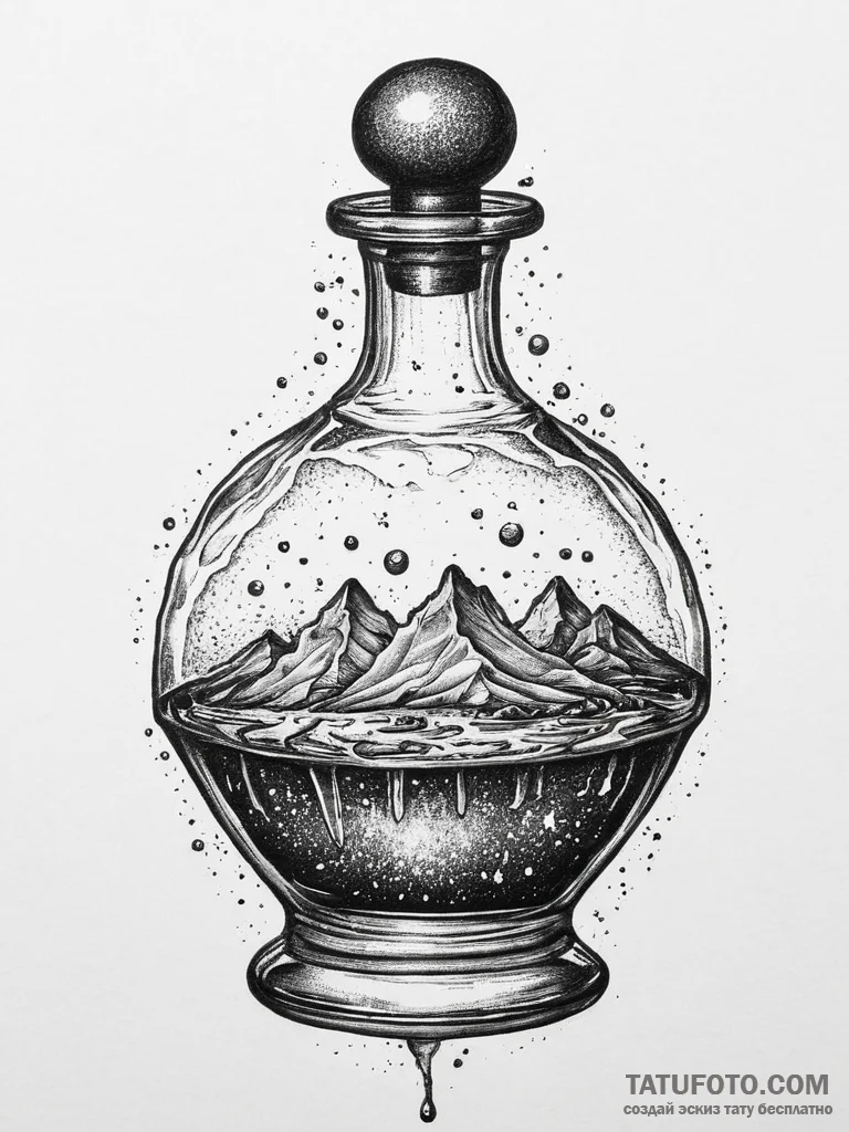Tattoo sketch a bubbling potion bottle with a... - эскиз тату (№1753893666_0, 30.07.2025 16:41) — Tatufoto.com