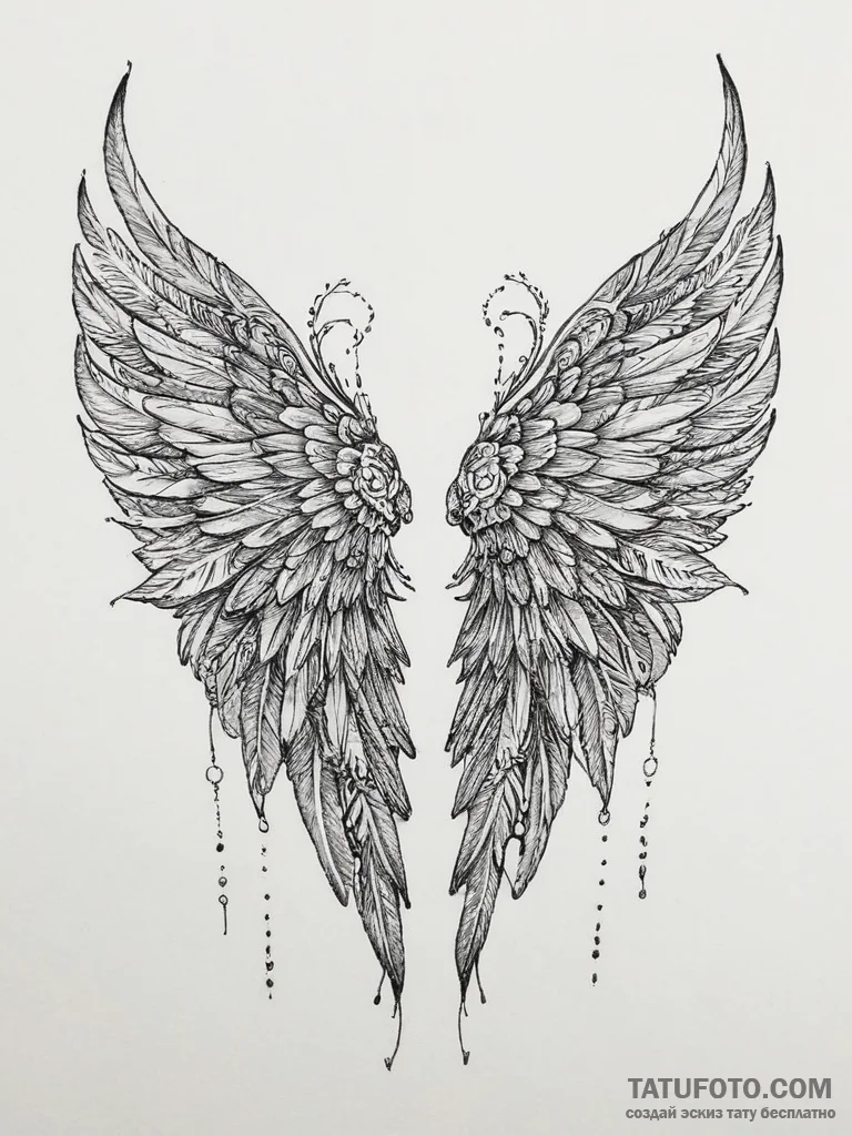 Tattoo sketch a pair of wings, one on each pe... - эскиз тату (№1753894061_0, 30.07.2025 16:47) — Tatufoto.com