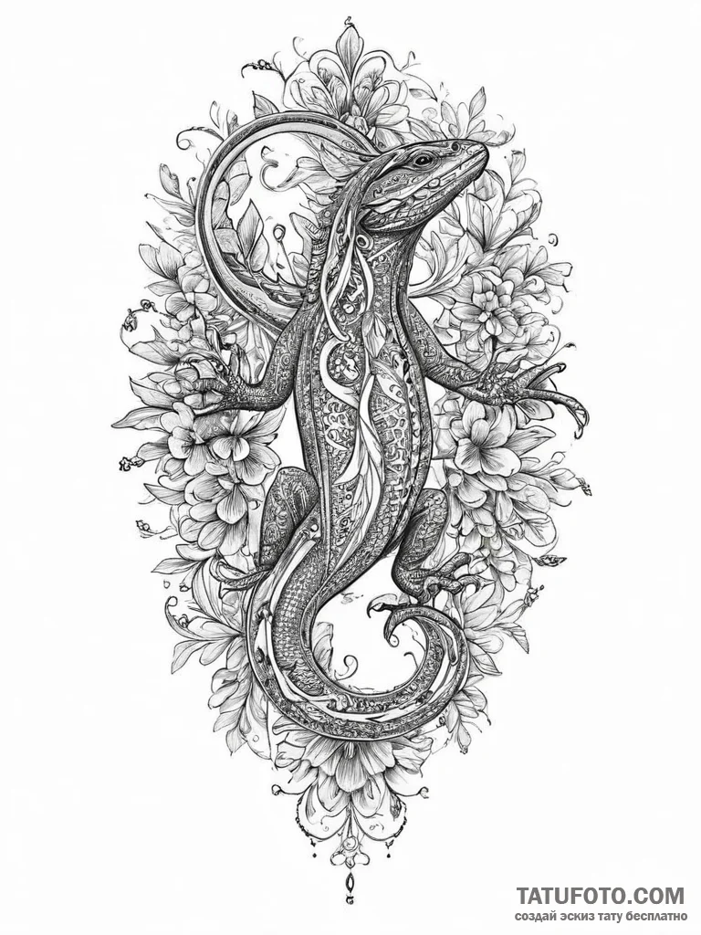 Lizard, tattoo drawing outline, rough sketchy... - эскиз тату (№1753894459_0, 30.07.2025 16:54) — Tatufoto.com
