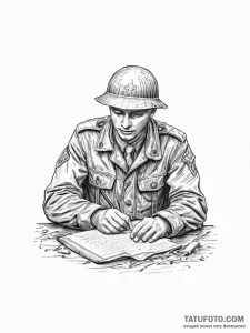 A world war ii soldier writing a letter home... - эскиз тату (№1753895844_0, 30.07.2025 17:17) — Tatufoto.com