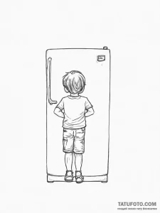 A child's drawing taped to a refrigerator. - эскиз тату (№1753896062_0, 30.07.2025 17:21) — Tatufoto.com
