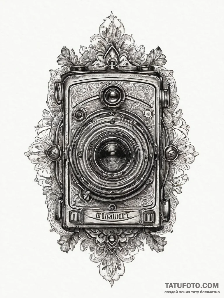 Vintage camera, ink illustration for tattoo,... - эскиз тату (№1753897447_0, 30.07.2025 17:44) — Tatufoto.com
