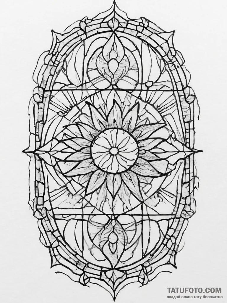 A shot of a stained-glass window with sunligh... - эскиз тату (№1753899231_0, 30.07.2025 18:13) — Tatufoto.com