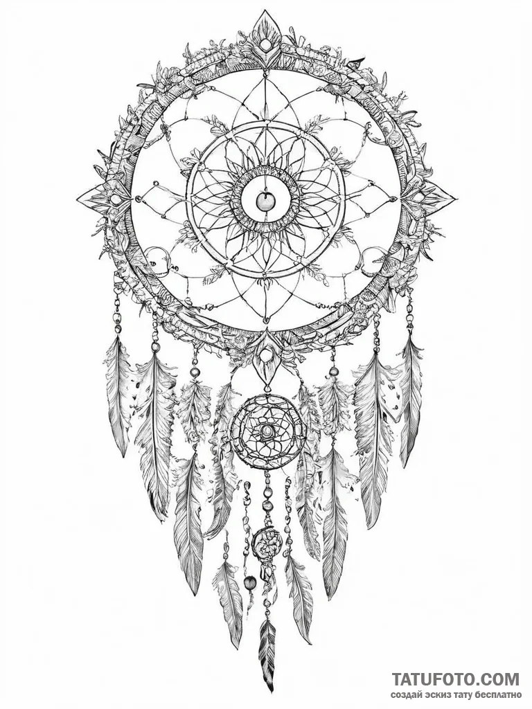 Tattoo sketch a dreamcatcher with a zodiac gl... - эскиз тату (№1753899826_0, 30.07.2025 18:23) — Tatufoto.com