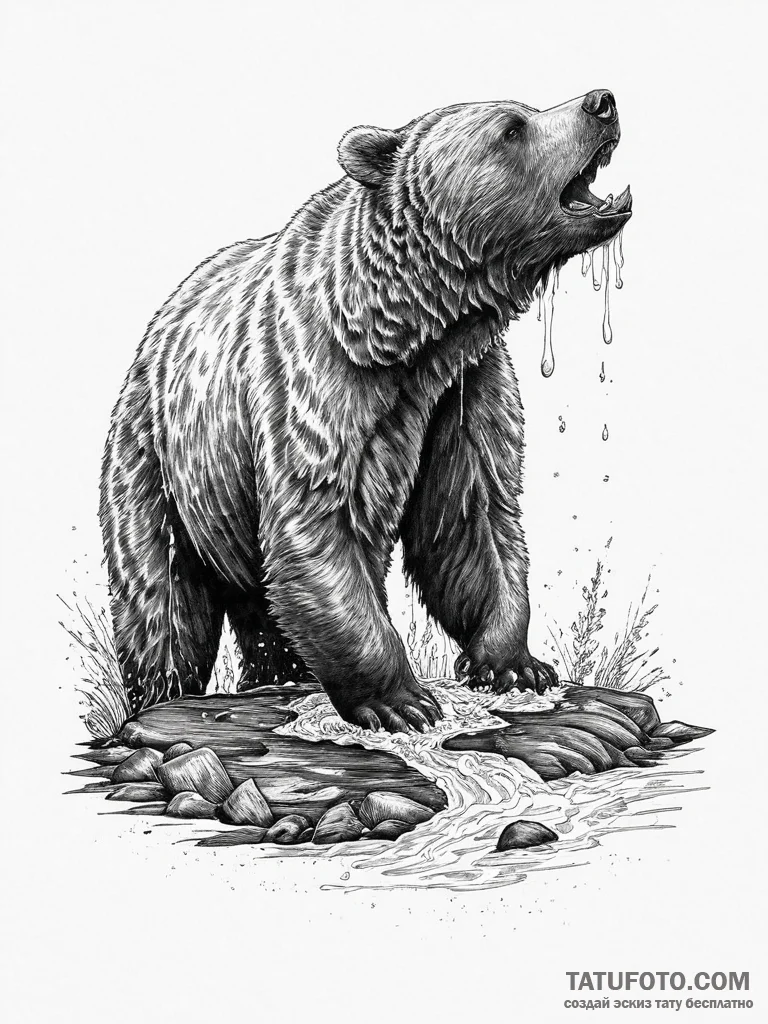 A brown bear standing in a river, trying to c... - эскиз тату (№1753905731_0, 30.07.2025 20:02) — Tatufoto.com