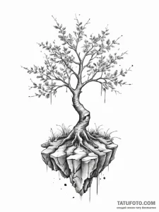 Tattoo sketch a single, strong tree growing o... - эскиз тату (№1753908294_0, 30.07.2025 20:44) — Tatufoto.com