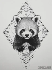 A red panda on a bamboo stalk, tattoo line ar... - эскиз тату (№1753909285_0, 30.07.2025 21:01) — Tatufoto.com