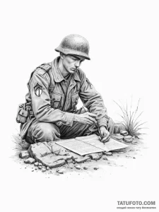 A world war ii soldier writing a letter home... - эскиз тату (№1753910490_0, 30.07.2025 21:21) — Tatufoto.com