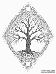 A gnarled, dead tree against a full moon, con... - эскиз тату (№1753912268_0, 30.07.2025 21:51) — Tatufoto.com
