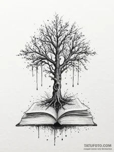 A tree growing out of an open book, artistic... - эскиз тату (№1753913664_0, 30.07.2025 22:14) — Tatufoto.com